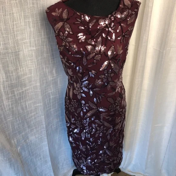 JS Collection Burgundy Floral Sequin Sleeveless Dress size 8 - Picture 9 of 16